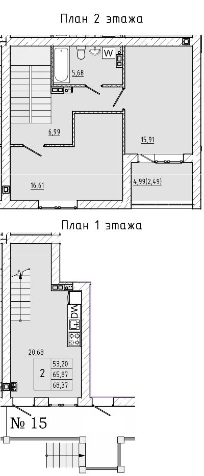2-комнатная квартира №15, 67.84 кв. м, в ЖК На Героев пгт. Сиверский